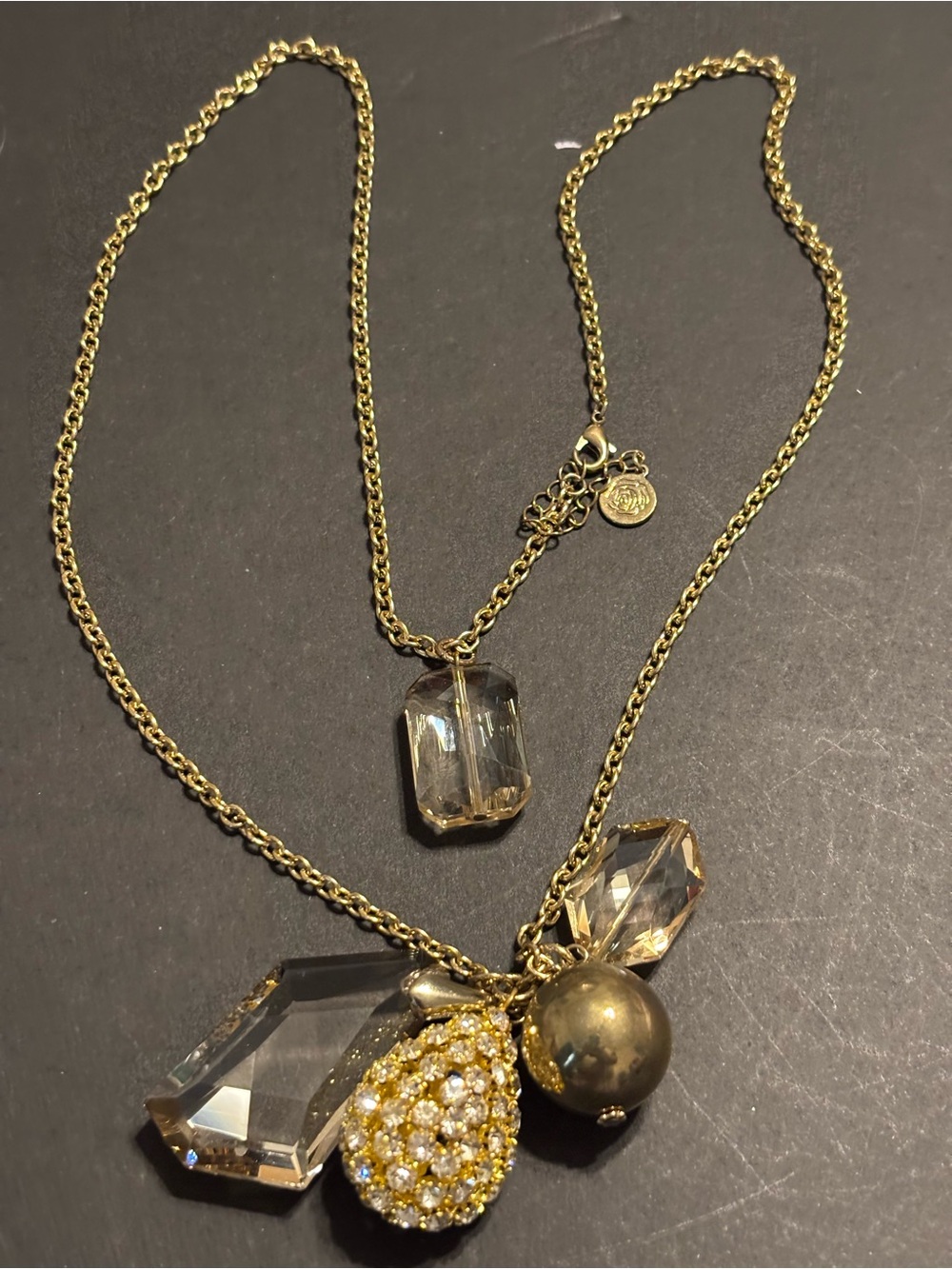 Susan Graver 30” Gold Tone Multi Charm Statement Necklace NWOT Long